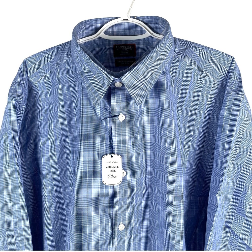UNTUCKit Morellino Shirt‎ Mens 3XLC Reg Blue Glen Plaid Cotton Wrinkle Free NEW